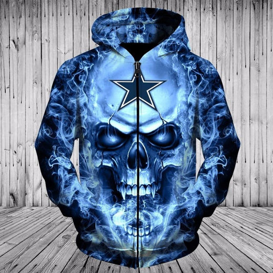 3D Nfl Printed Dallas Cowboys Skull Hoodies With Zipper Pullover