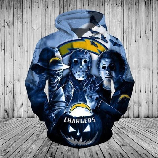 3D Nfl Printed Los Angeles Chargers Hoodies Halloween Horror Night Sweatshirt Pullover