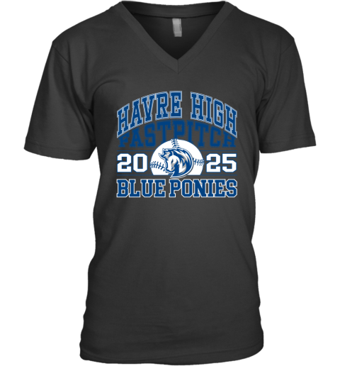 2025 Havre High School Blue Pony Fastpitch V Neck T Shirt