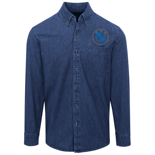 Bmw Logo Button Denim Shirt For Men And Women